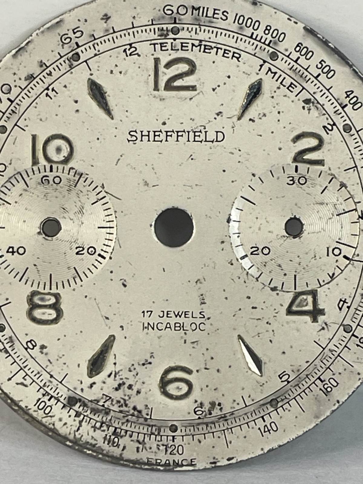 Vintage Sheffield Mechanical Chronograph 17 Jewel Incabloc White Dial 31.6mm