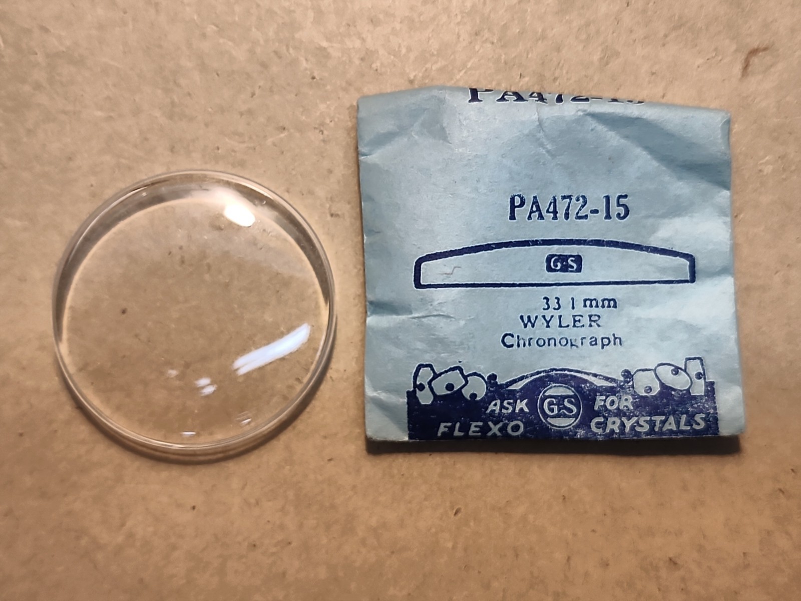 Vintage NOS GS PA472-15 33.1mm Wristwatch Crystal For Wyler Chronograph
