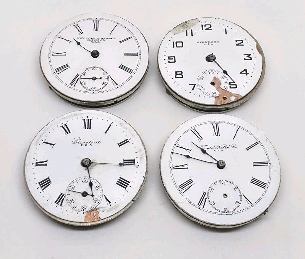 Vintage Lot Of 4 New York Standard Trenton Pocket Watch Movements For Repair