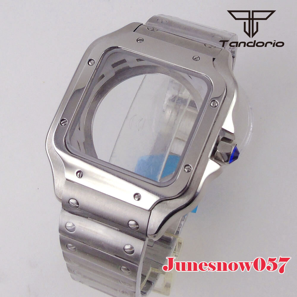 Tandorio Blue White Roman Dial Men Watch 38mm Square Case Hand Set Fit NH36 NH35