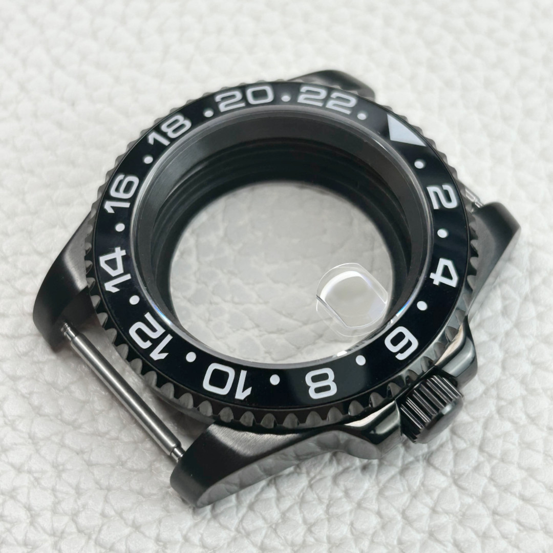 40mm Black PVD 24 Hour Diver Sapphire Glass Watch Case Fit NH35A NH36A Mod 10ATM