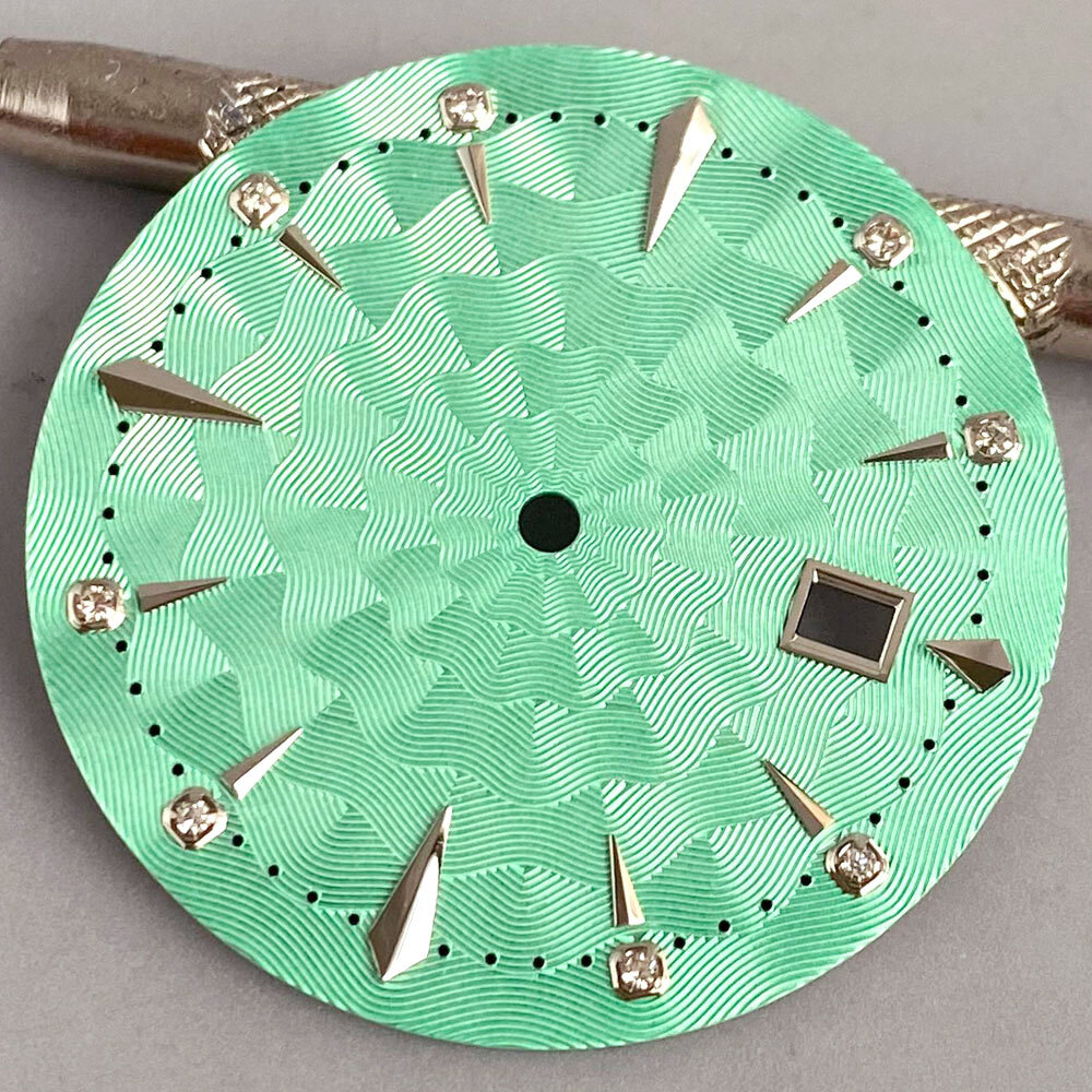 35mm Sunburst Textured Dial Diamond Silver Index Ocean Wave Pattern Fit NH Movt