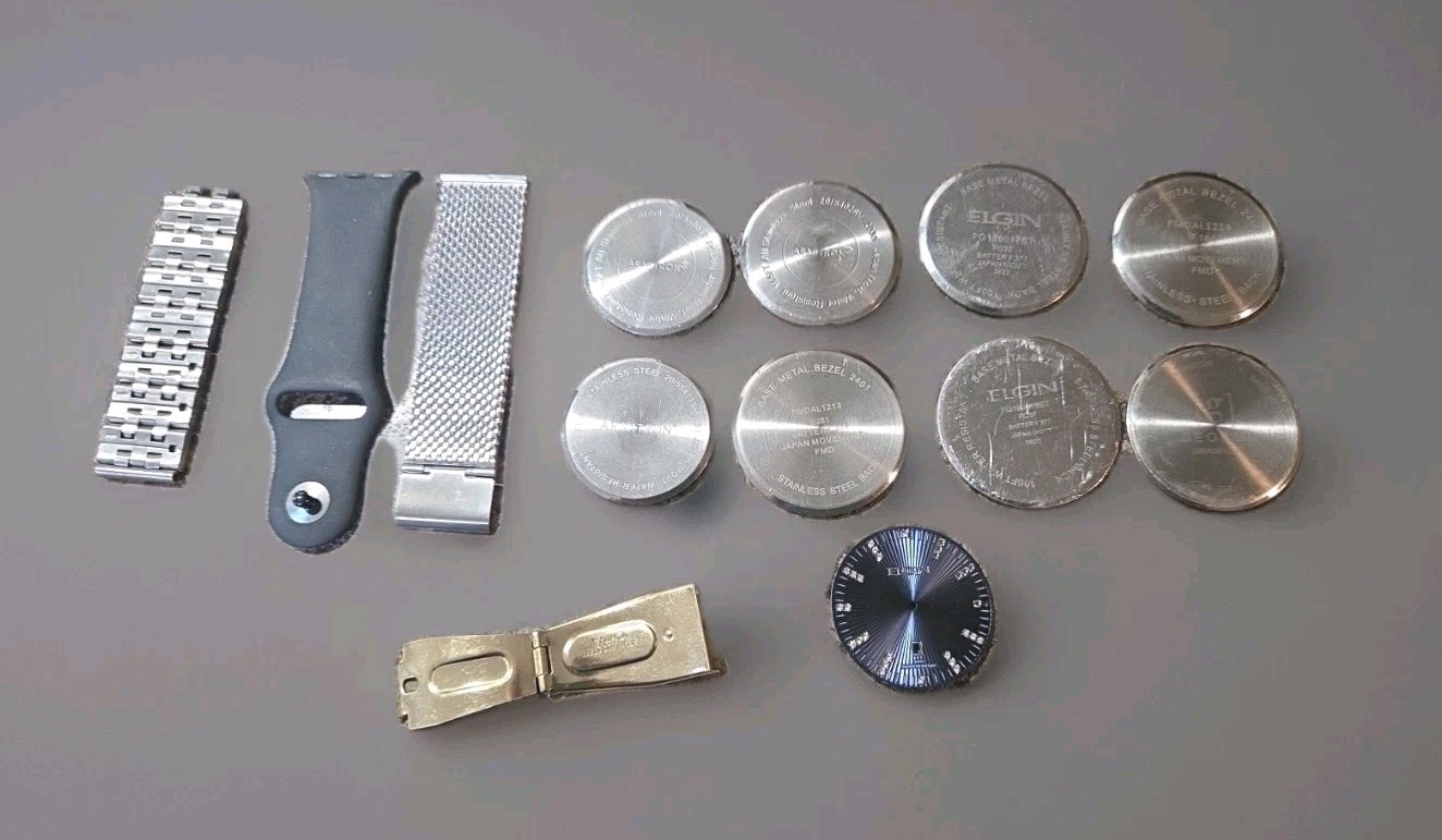 Lot of Watch Case Backs, Parts For Repair, Wrist Watch Bands & A Elgin Face Dial
