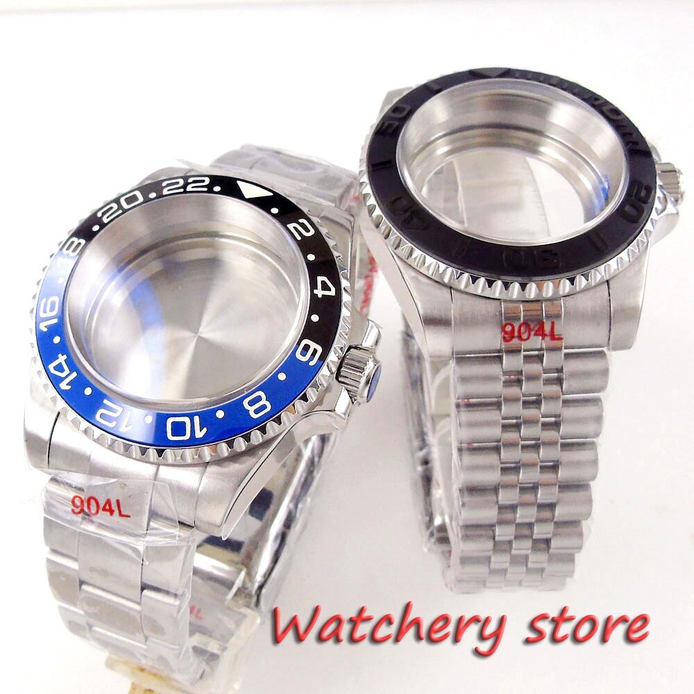 40mm 20ATM 120 Clicks Mens Watch Case Dome Blue AR sapphire crystals Black Bezel