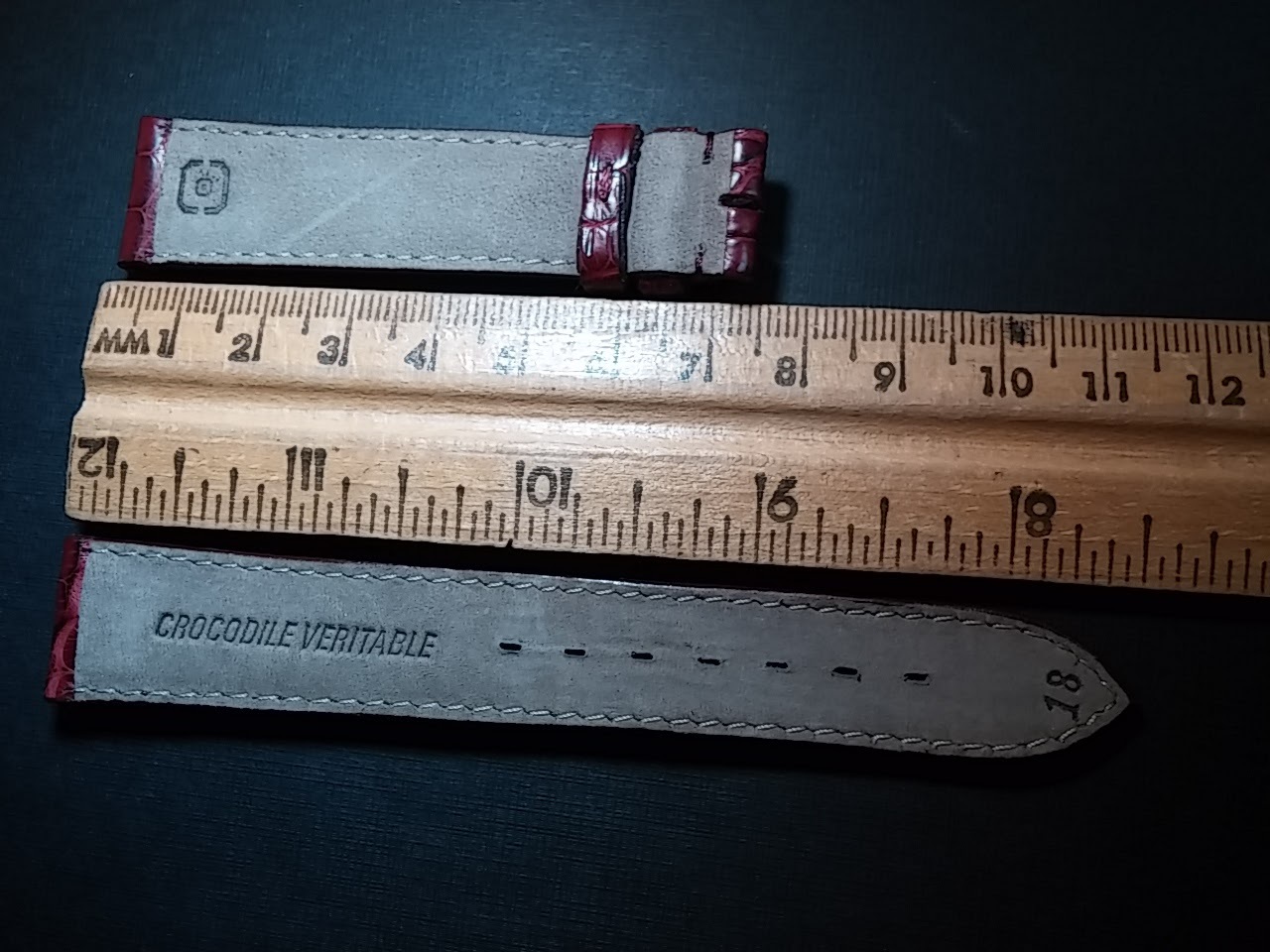 18/16mm Genuine Crocodile Band, Burgundy, slight padding, for watch repair/parts