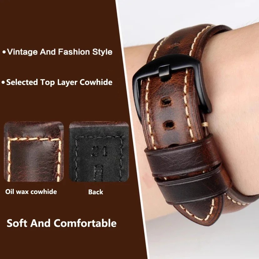 Premium Leather Watch Strap 20mm 22mm 24mm Replacement Band