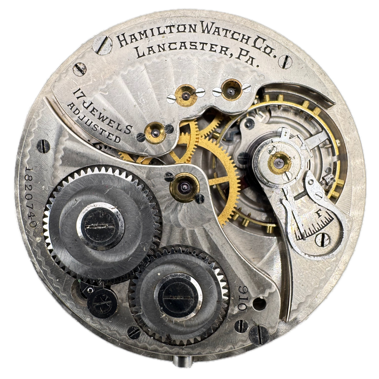 Antique 14s 1917 Hamilton 17j Mechanical Pocket Watch Movement 910 USA