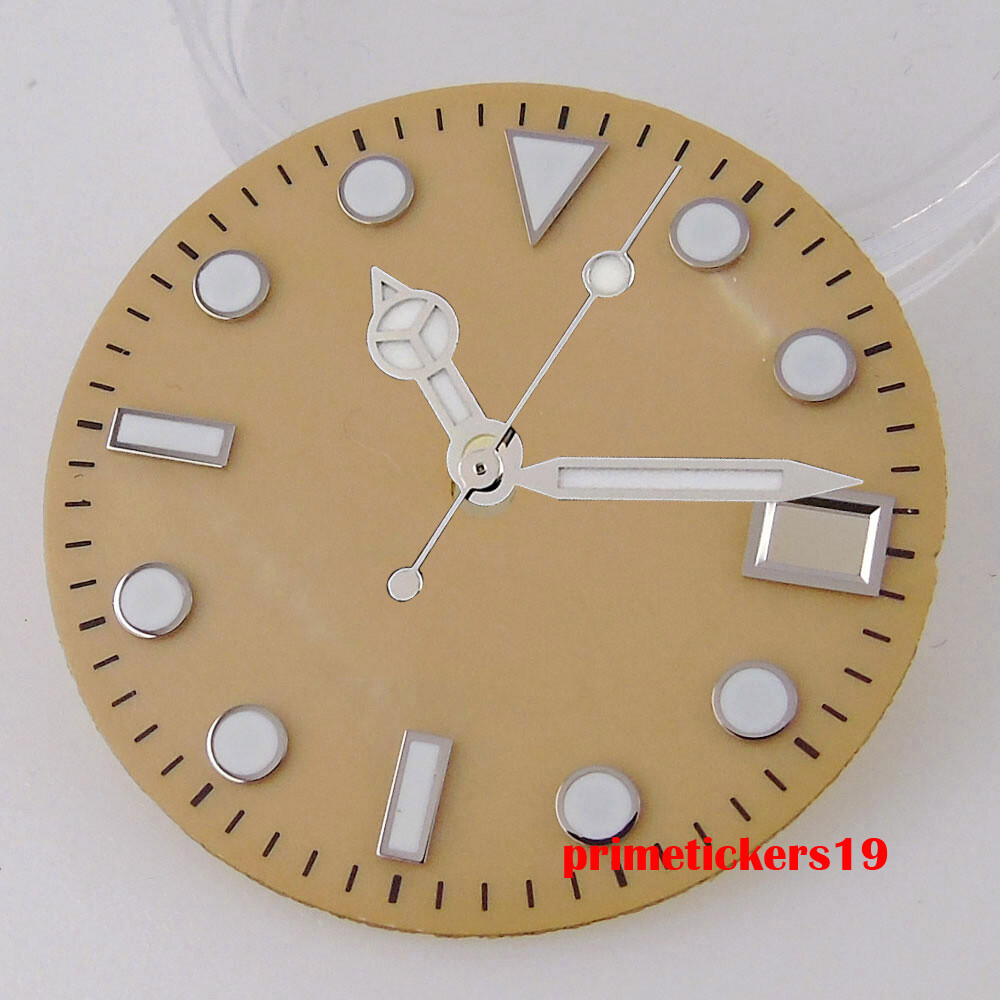 28.5mm Watch Dial Sterile Shell Face Date Hands Set Green Lume Fit NH35 Movement