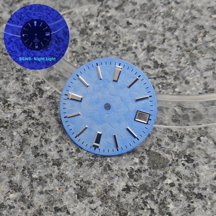 28.5mm Silver Textured Dial 3H Date BGW9 Lume Fit Auto Mod Part