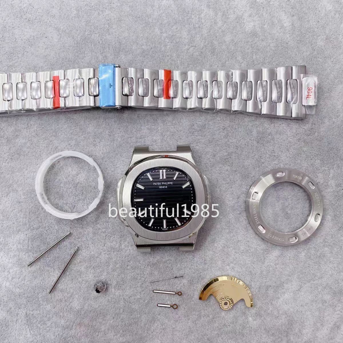 DIY Watch Part Kit for 8215 8200 Nautilus 43mm SS Watch Case+Dial+Hands+Strap