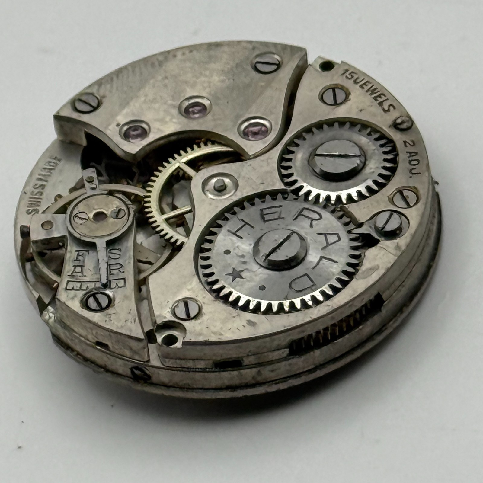 Herald Watch Movement Buser 15 Jewels 2 ADJ Swiss Vintage Parts Repair 23.2mm