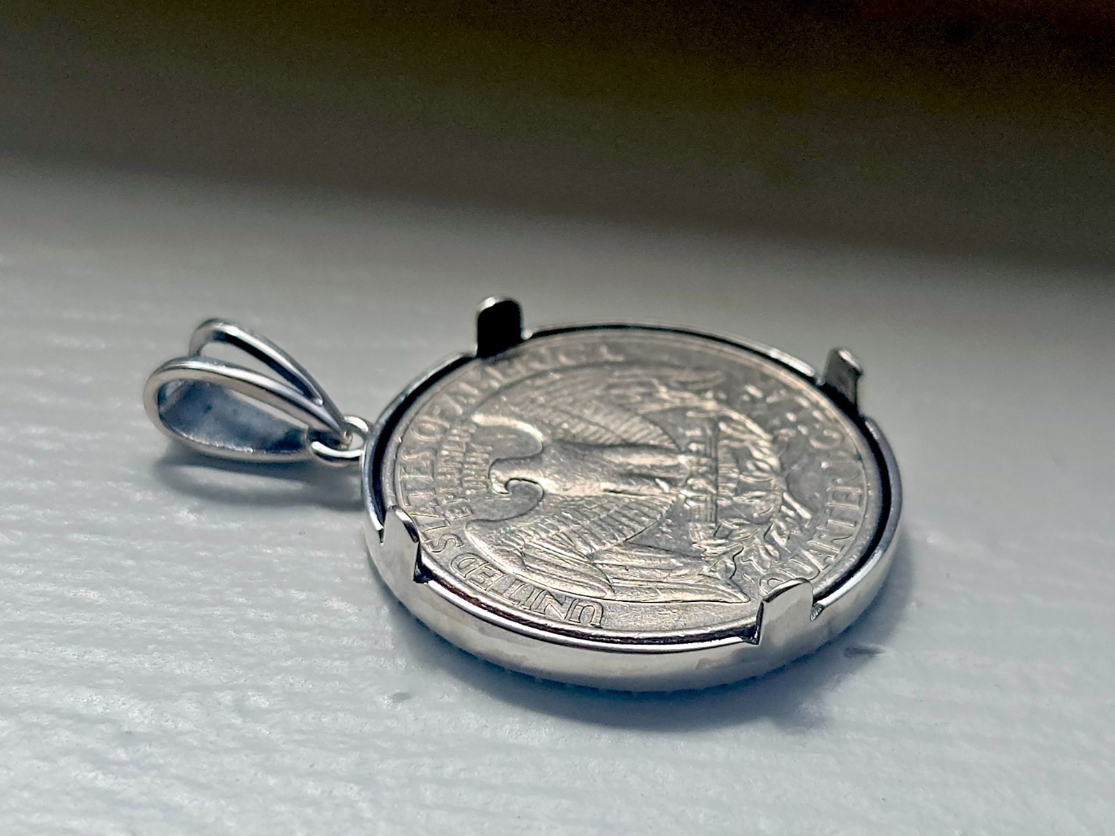 925 Sterling Silver Prong Back Illusion Edge Bezel for 24mm Quarters 25 Cents