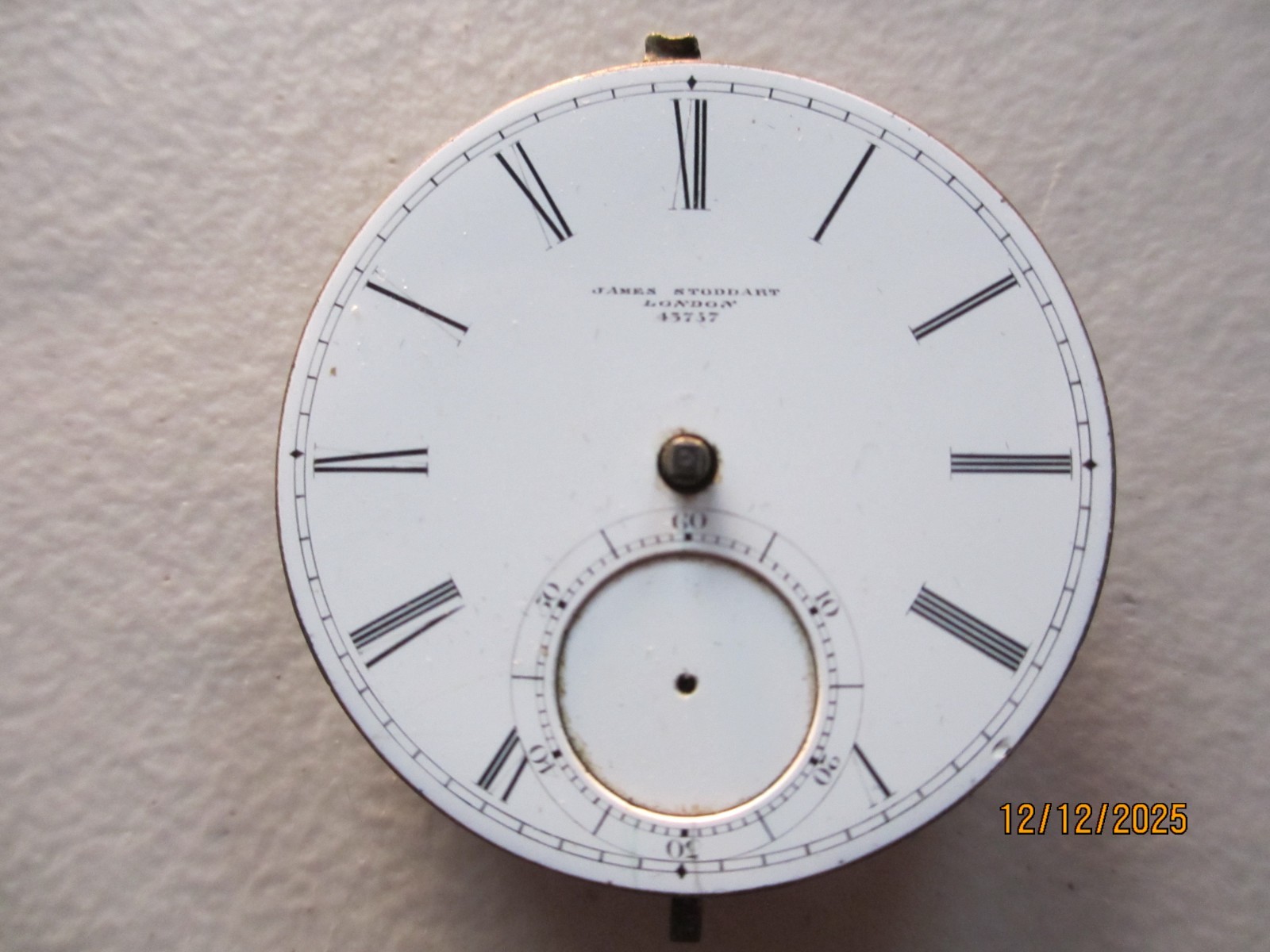 19TH CENTURY JAMES STODDART LONDON 1 3/4 DIAMETER POCKET WATCH MOVEMENT
