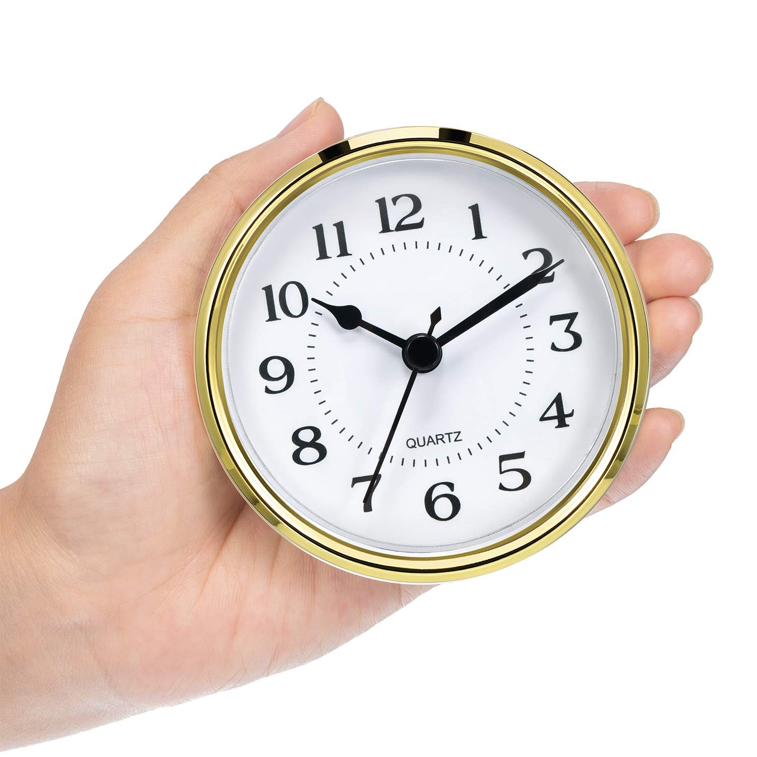 Hicarer 3-1/2 Inch (90 mm) Quartz Clock Fit-Up/Insert with Small, Gold Rim