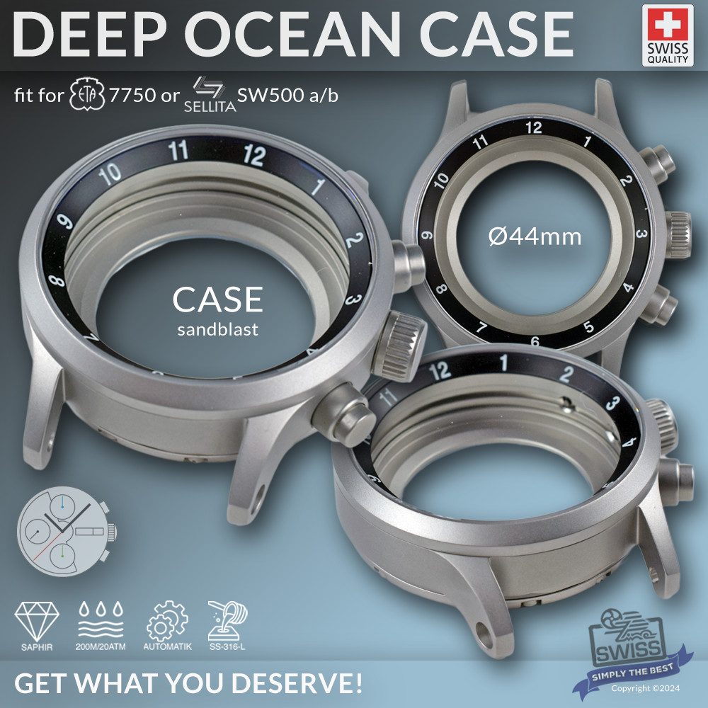 WATCH CASE DEEP OCEAN FOR MOVEMENT ETA VALJOUX 7750, SANDBLAST, 44 MM