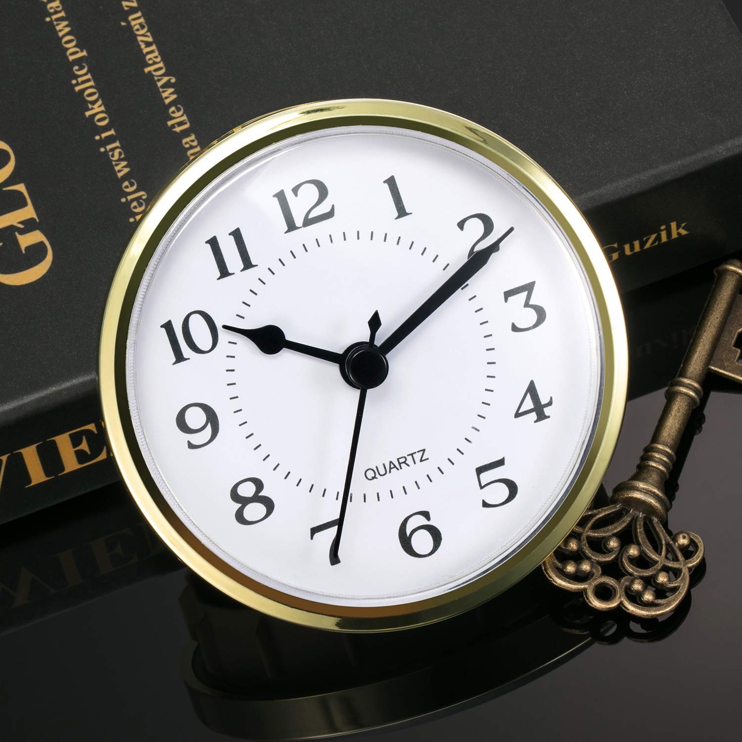 Hicarer 3-1/2 Inch (90 mm) Quartz Clock Fit-Up/Insert with Small, Gold Rim