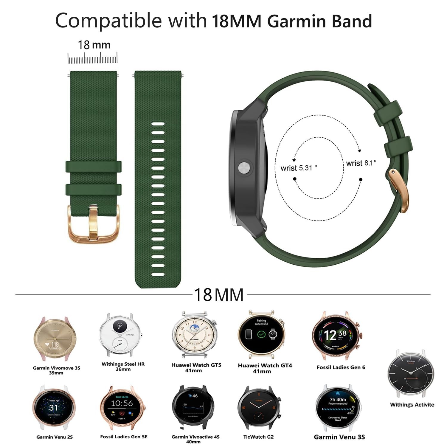 Soft Silicone Watch Band for 18mm 19mm 20mm 22mm, Sports Band Replacement Qui…
