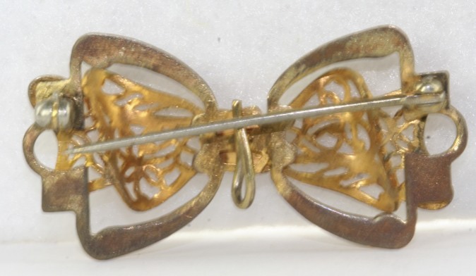 ANTIQUE 1920’S GOLD FILLED FILIGREE BOW CHATELAINE WATCH PIN