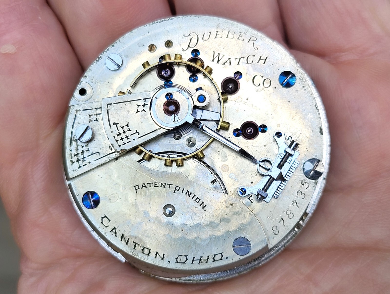 Hampden Dueber Pocket Watch Movement & Dial Face c1894 Antique AS IS