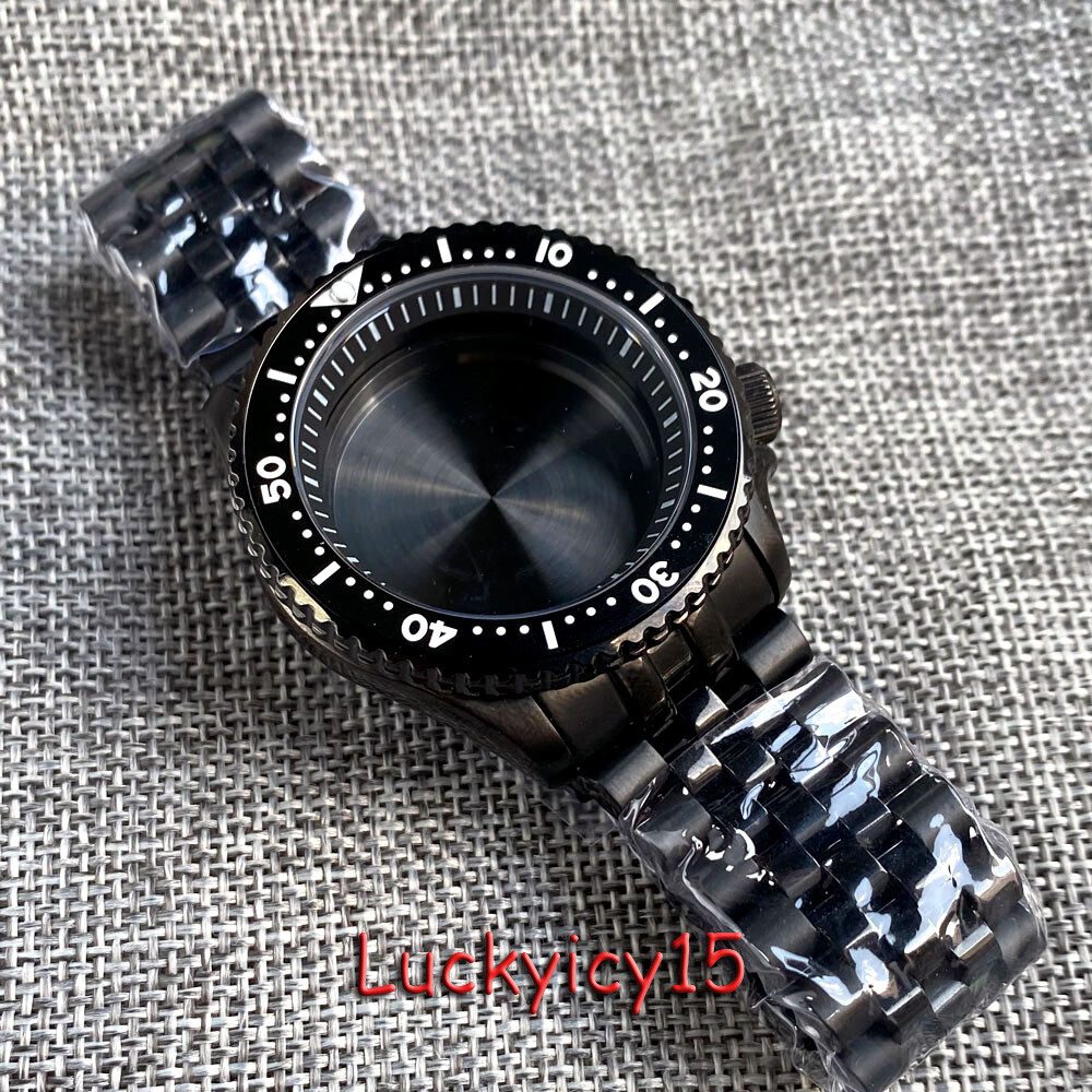 Tandorio 41mm Black PVD Mens Watch Case Dive 20ATM Waterproof fit NH35 SKX007