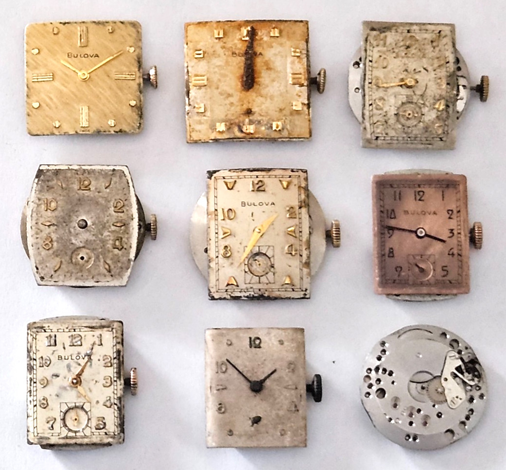 Lot of (9) Vintage BULOVA Men’s Watch Movements For Parts or Repair