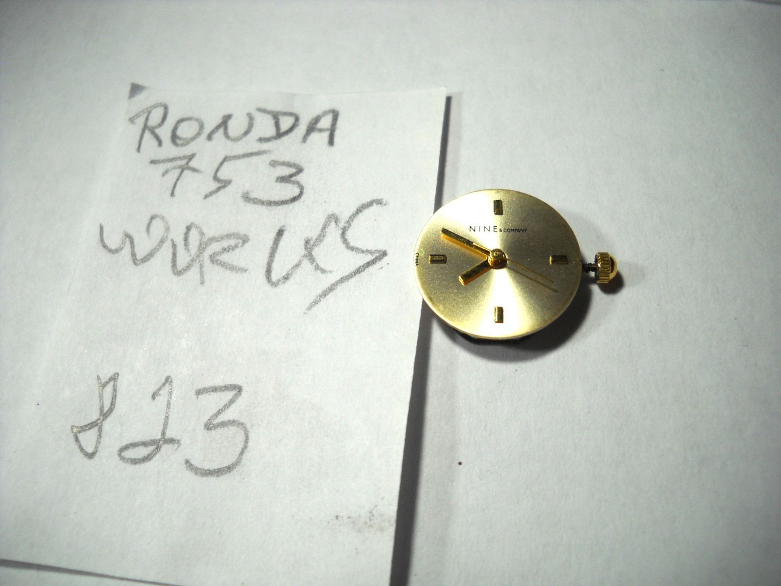 823L Vintage Ronda 753 Movement working 1 jewel