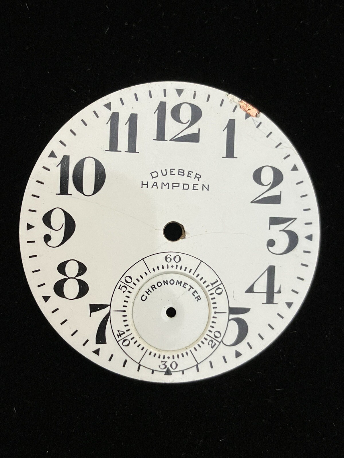 VINTAGE RARE DUEBER HAMPDEN POCKET WATCH DIAL 41MM ENAMEL-SUNK SUB SECONDS