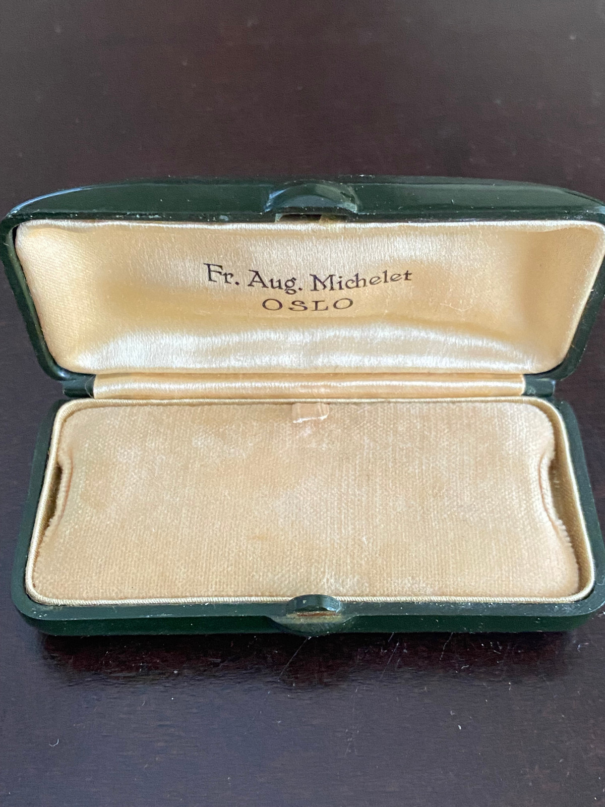 VINTAGE FR.AUG.MICHELET OSLO JEWELRY BOX ONLY, BAKELITE, GREEN, GERMANY, NICE