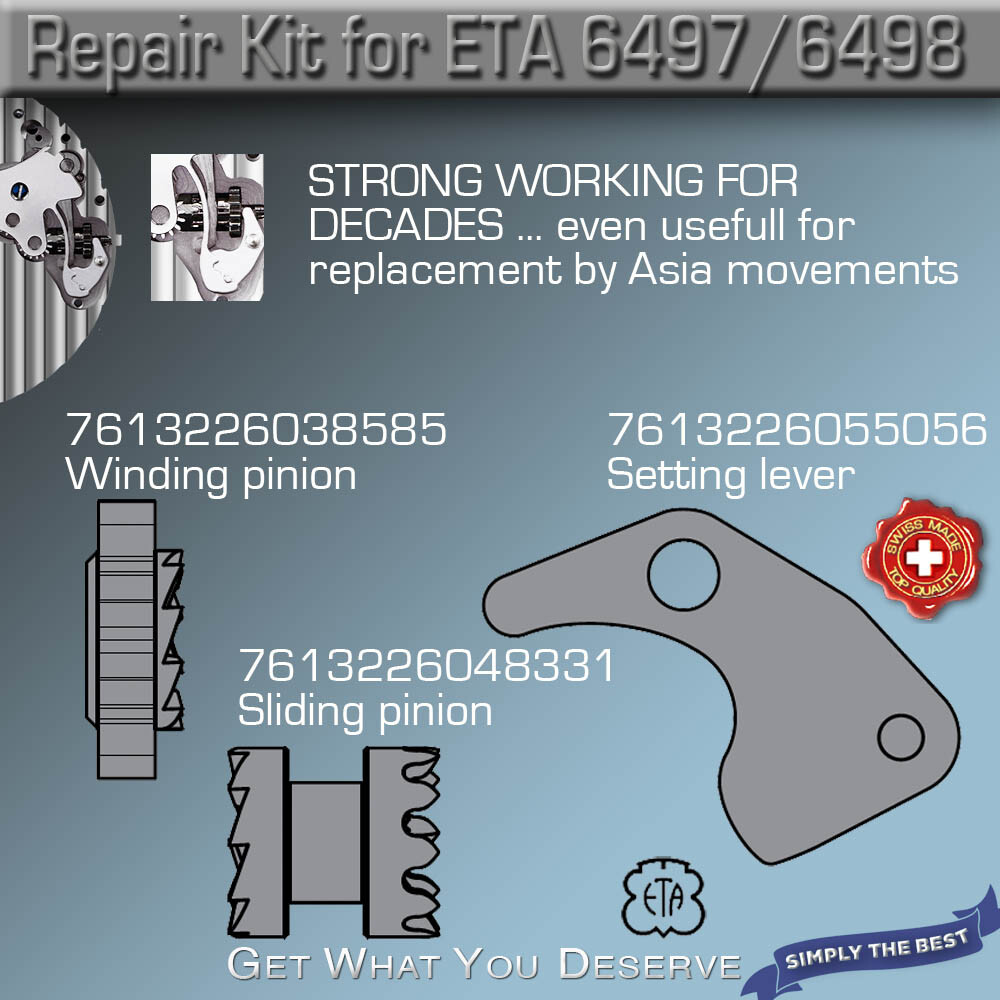 REPAIR KIT for ETA UNITAS 6497, 6498: SETTING LEVER, WINDING + SLIDING PINION