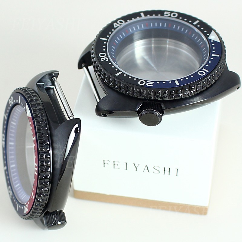 45mm Stainless Black Watch Case Modify Seiko Turtle Mod For Seiko NH34 35 36 38