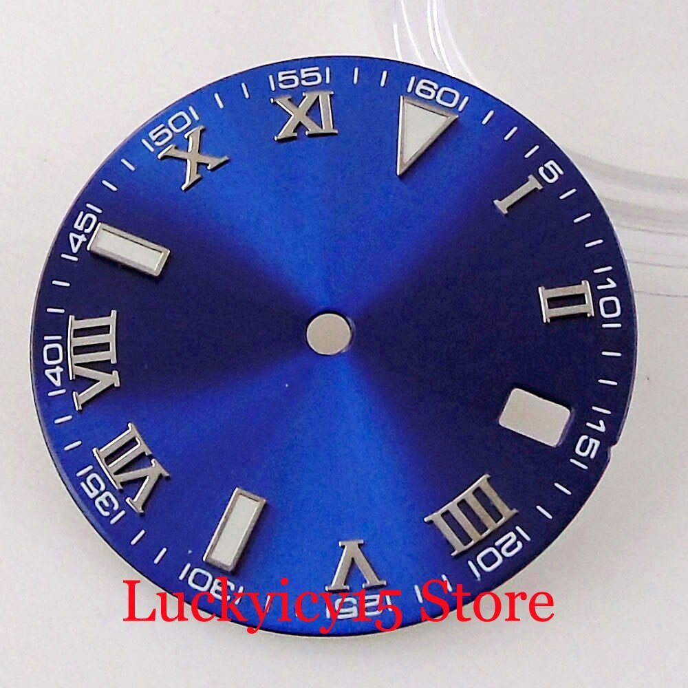Bliger New Sterile 29MM Blue Sunburst Dial Date Window Raised Marks Fit NH35A