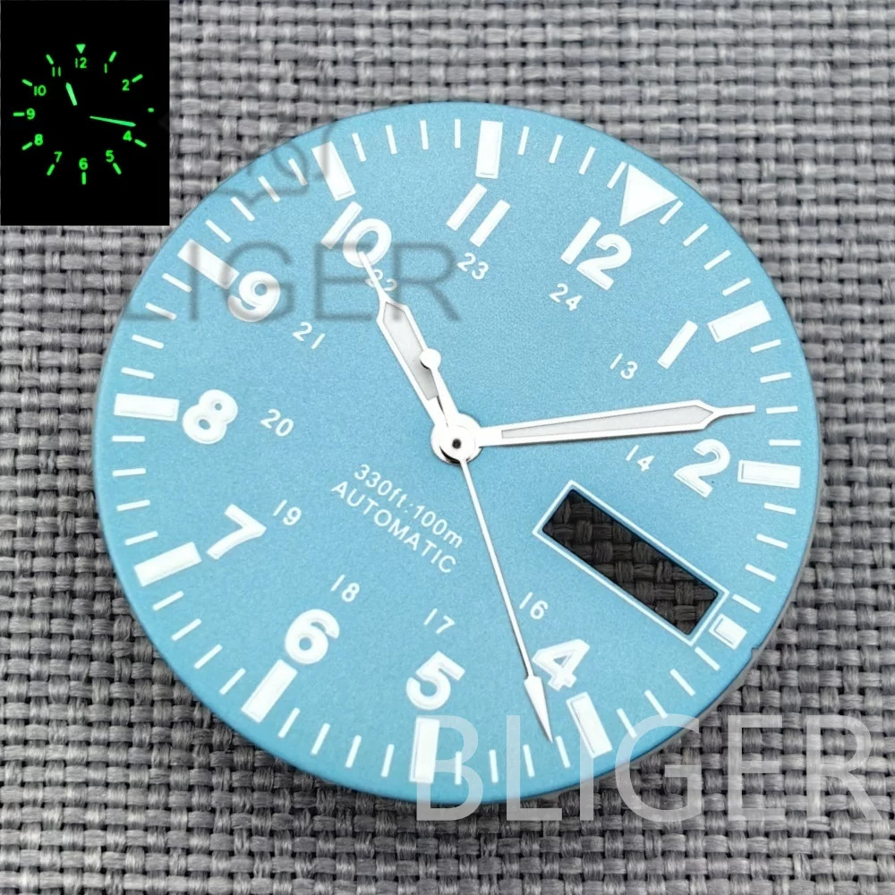 29mm Vintage Matte Watch Dial+hands Green Luminous For NH36 Movement Watch Parts