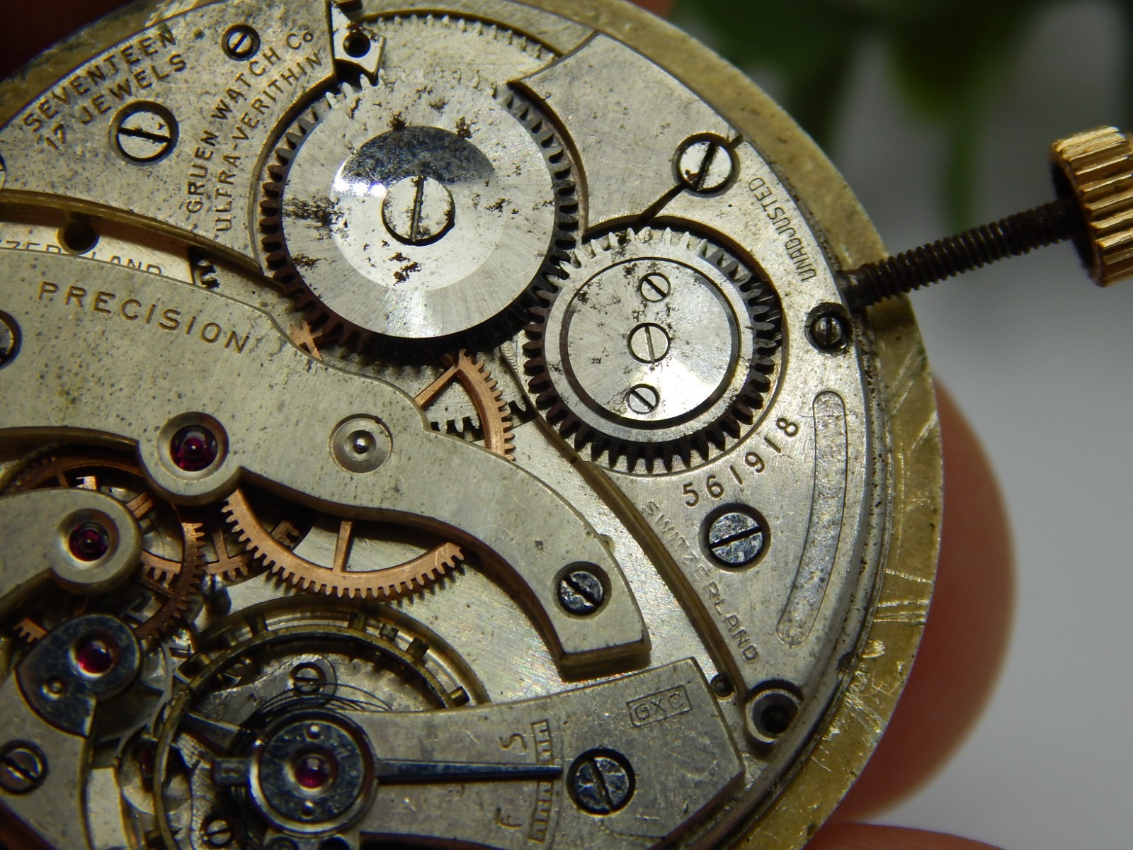 Antique Pocket watch movement Gruen Precision Ultra-verithin UV 17 jewel 36.3mm