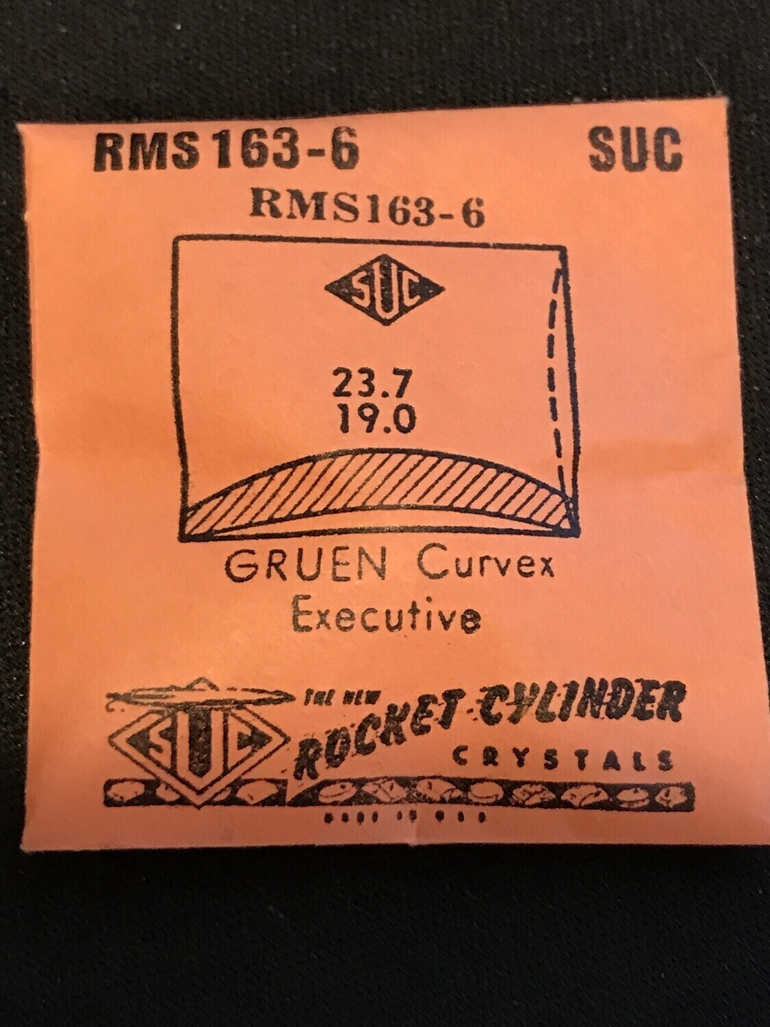 SUC Crystal RMS 163-6 for GRUEN Curvex Executive – 23.7 x 19.0mm – New