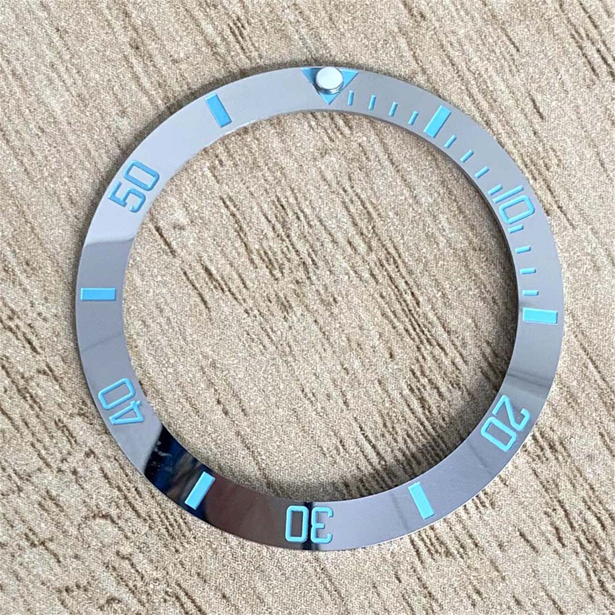 38mm Sky Blue Font Mirror Effect Ceramic Inclined Watch Bezel for SUB Watch