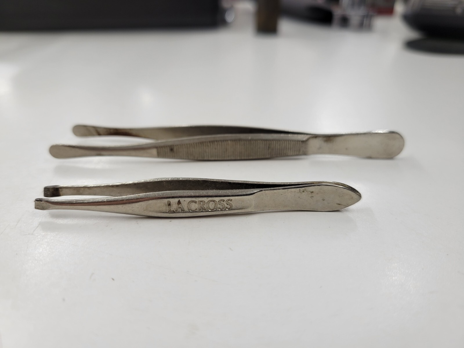 Vintage Lot Of Two Chrome Metal Tweezers. 1 Lacross 1 Unbranded
