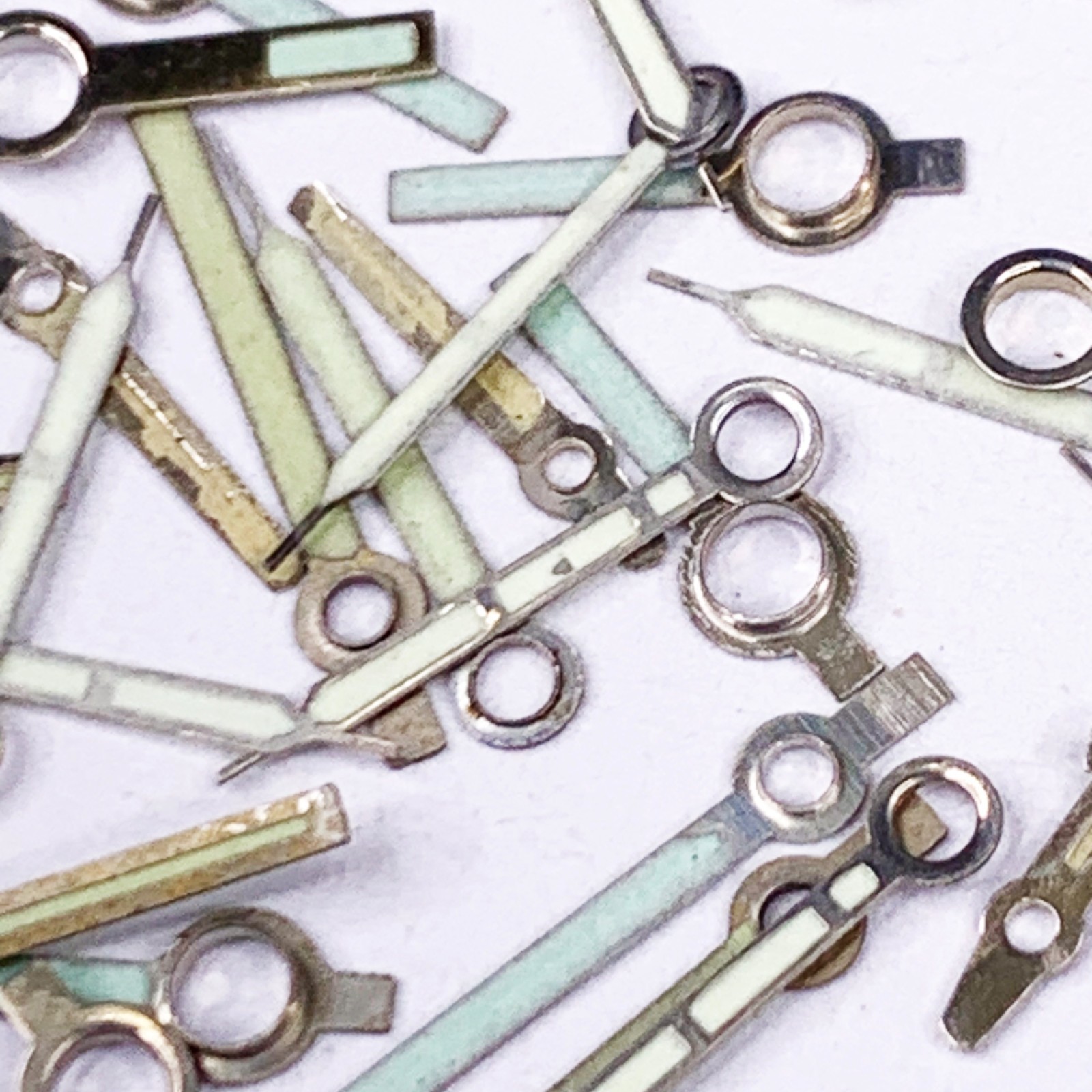 25 Luminous Painted Watch Hands Part Hour Min Silver Glow Watchmaker Repair Lot