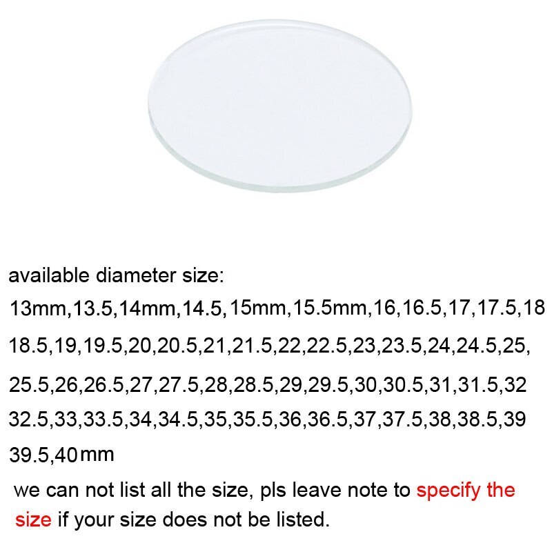 Sapphire Glass Crystal Flat 1.0mm Round Watch Glass 13-40mm Smartwatch Lens Part