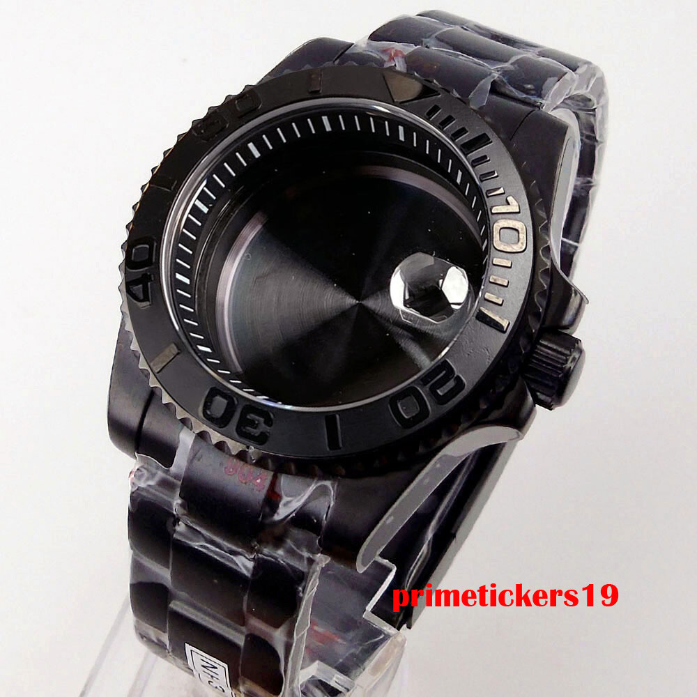 40mm Black Watch Case Chapter Ring Bracelet Sapphire Fit NH35 ETA2824 PT5000