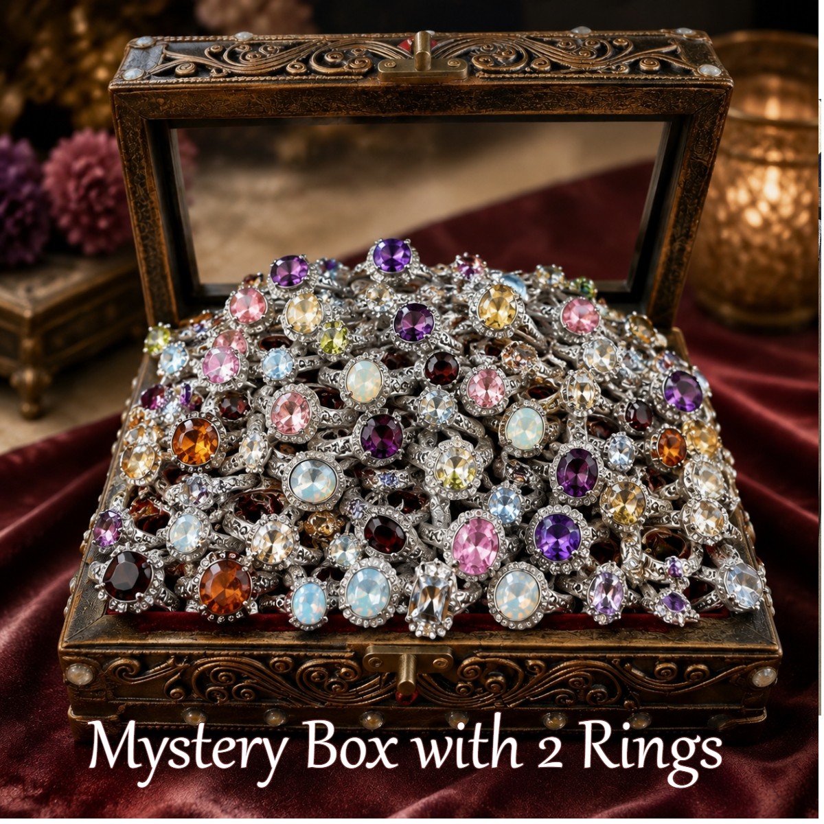 Jewelry Mystery Box Surprise Random S925 Rings Gift Box Natural Crystal 2 PCS