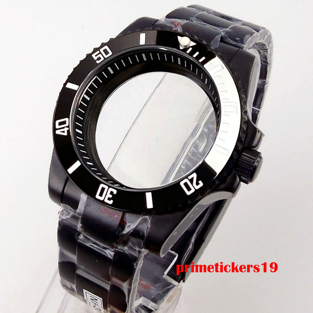 40mm Black Watch Case Chapter Ring Bracelet Sapphire Fit NH35 ETA2824 PT5000