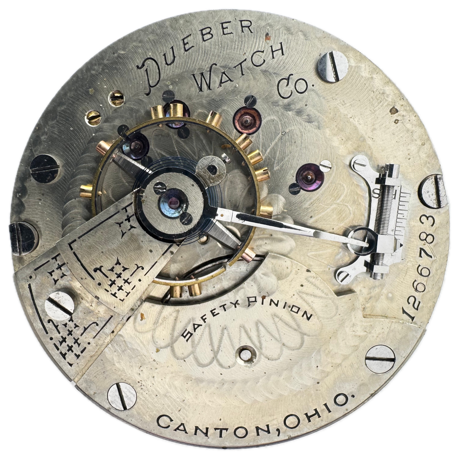 Antique 19s Hampden Light Moon Hands Pocket Watch Movement Dueber Watch Co. USA