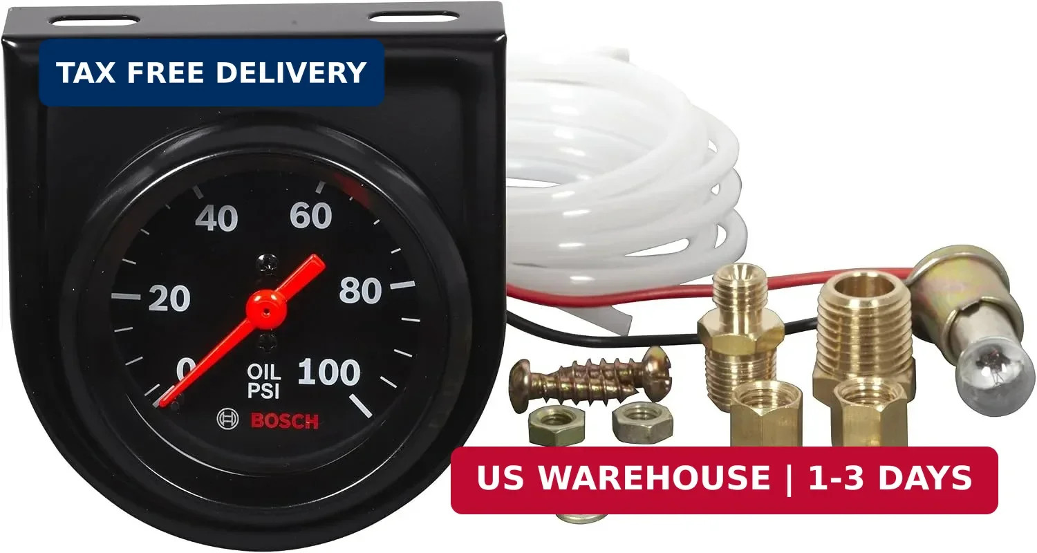 BOSCH SP0F000052 Style Line 2″ Mechanical Oil Pressure Gauge (Black Dial Face, B