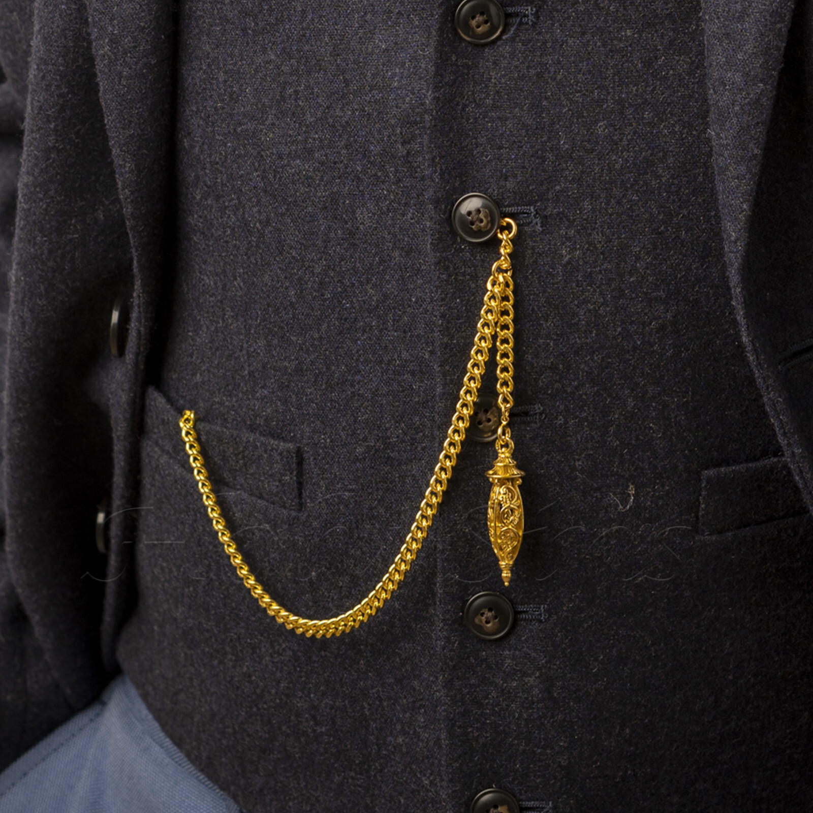 Brand New Gold Colour Single Albert Pocket Watch Fob Chain With Hollow Pendant