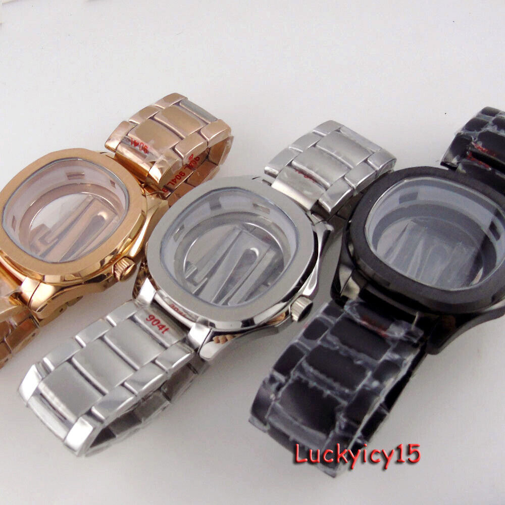 40mm Square Silver Black PVD Mens Watch Case Fit NH35A NH36A NH34A Automatic Mov