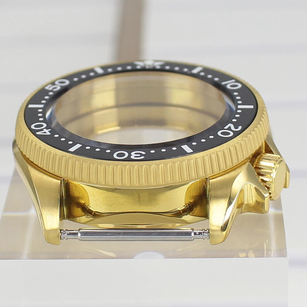 38mm Turtle SKX013 Gold Watch Case Part Sapphire Glass For Seiko Nh35/36Movement