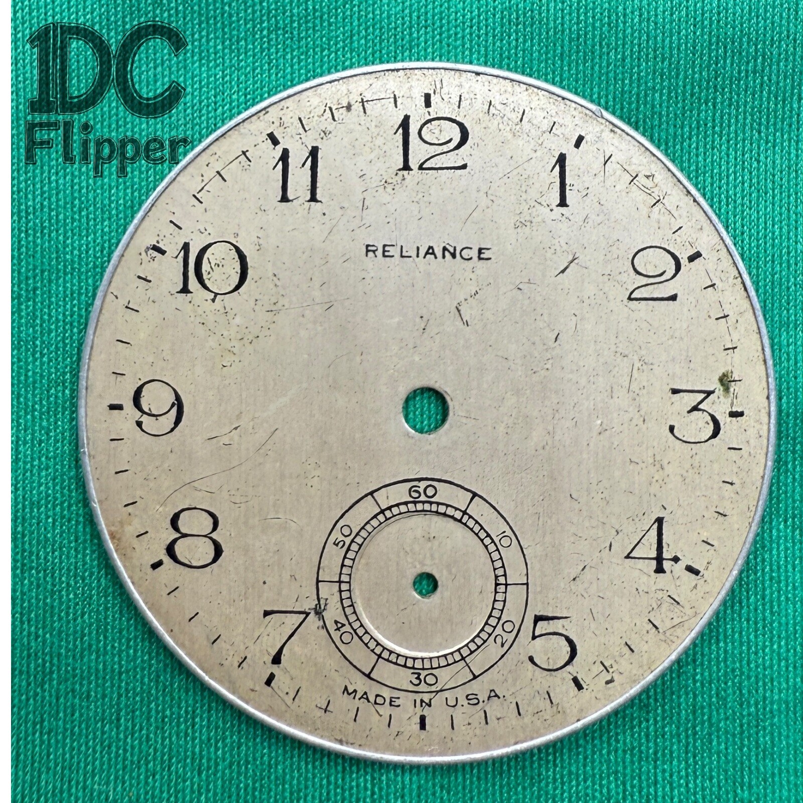 Ingersoll Reliance Pocket Watch Dial 16s 42.8 mm Arabic 9.8 2 Feet VTG I3 Read!