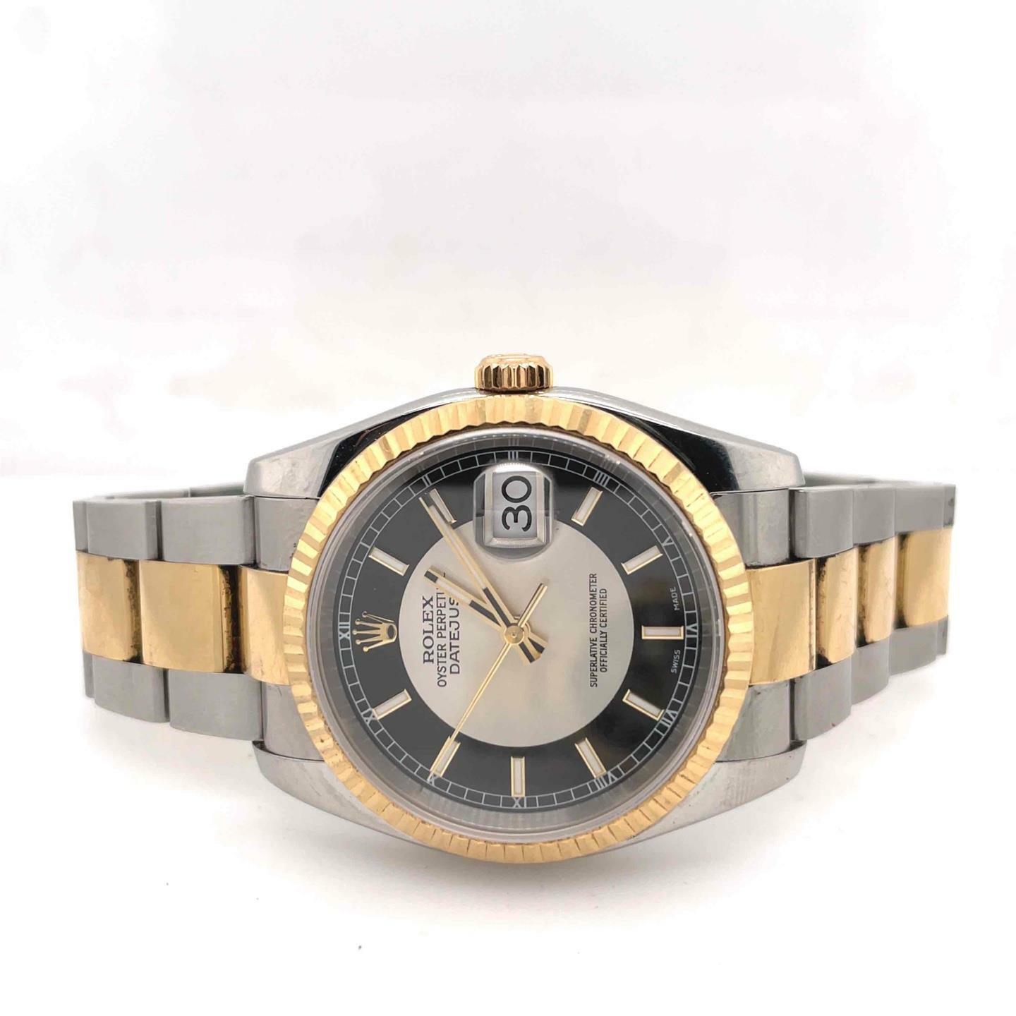 Rolex Datejust Automatic 36 mm 18k Yellow Gold & Steel Tuxedo Dial Unisex 116233