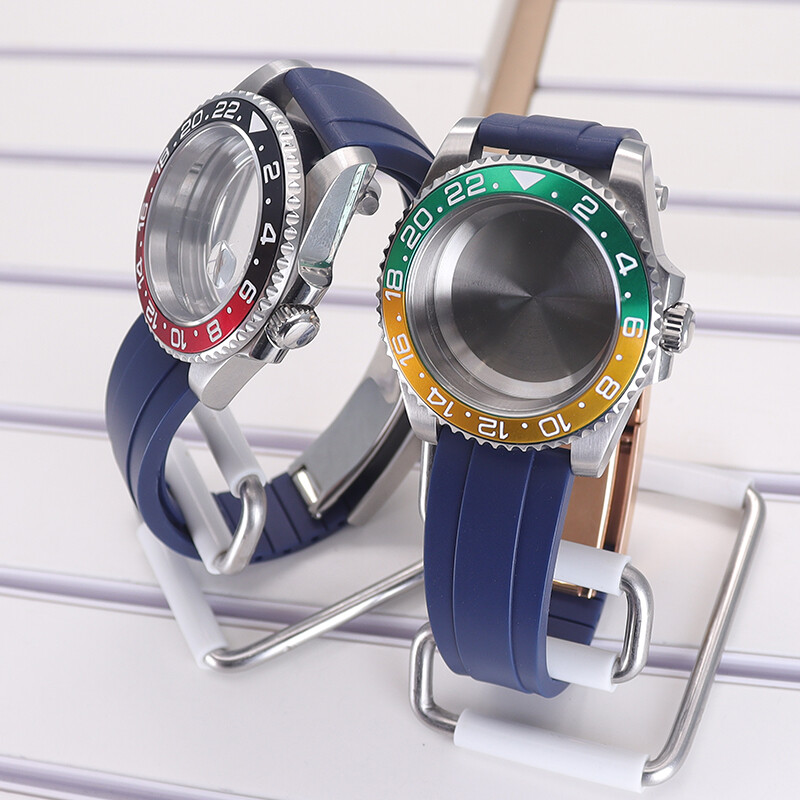 40mm Watch Case Part 20mm Rubber bracelet sliding lock GMT Insert Ceramic bezel