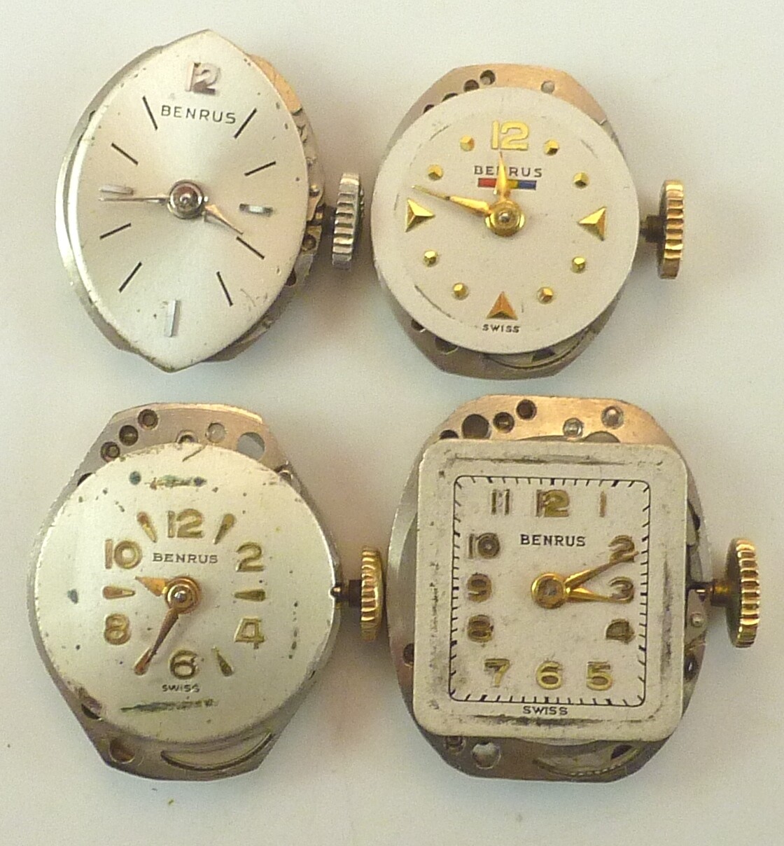 Lot of 4 Lady’s Benrus Wristwatch Movements – Parts / Repair